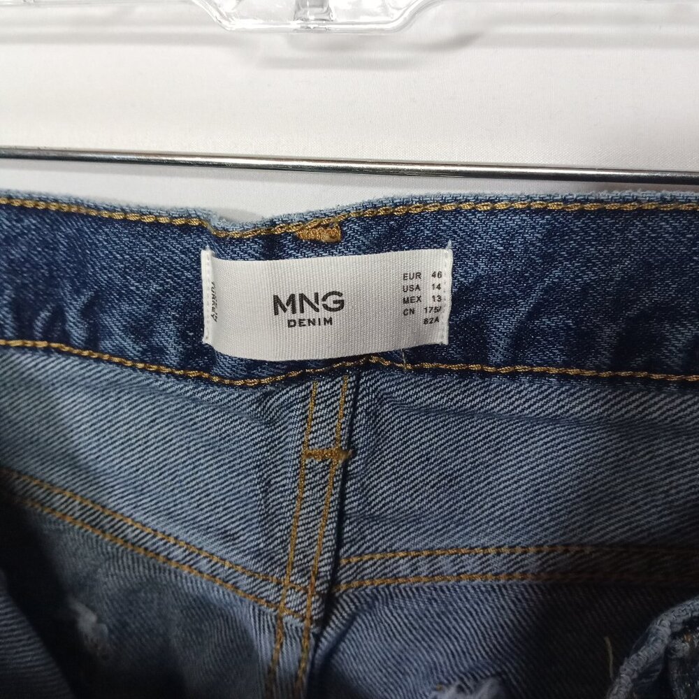 Mango Womens Cropped Jeans Size 14 Cotton Blue High Waist Straight Leg Denim - Picture 6 of 11